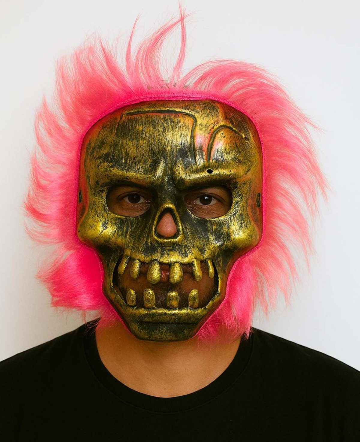 wild-skull-bakir-kafatasi-pembe-sacli-iskelet-maske-resim-5124 Wild Skull - Bakır Kafatası Pembe Saçlı İskelet Maske - Görsel 1