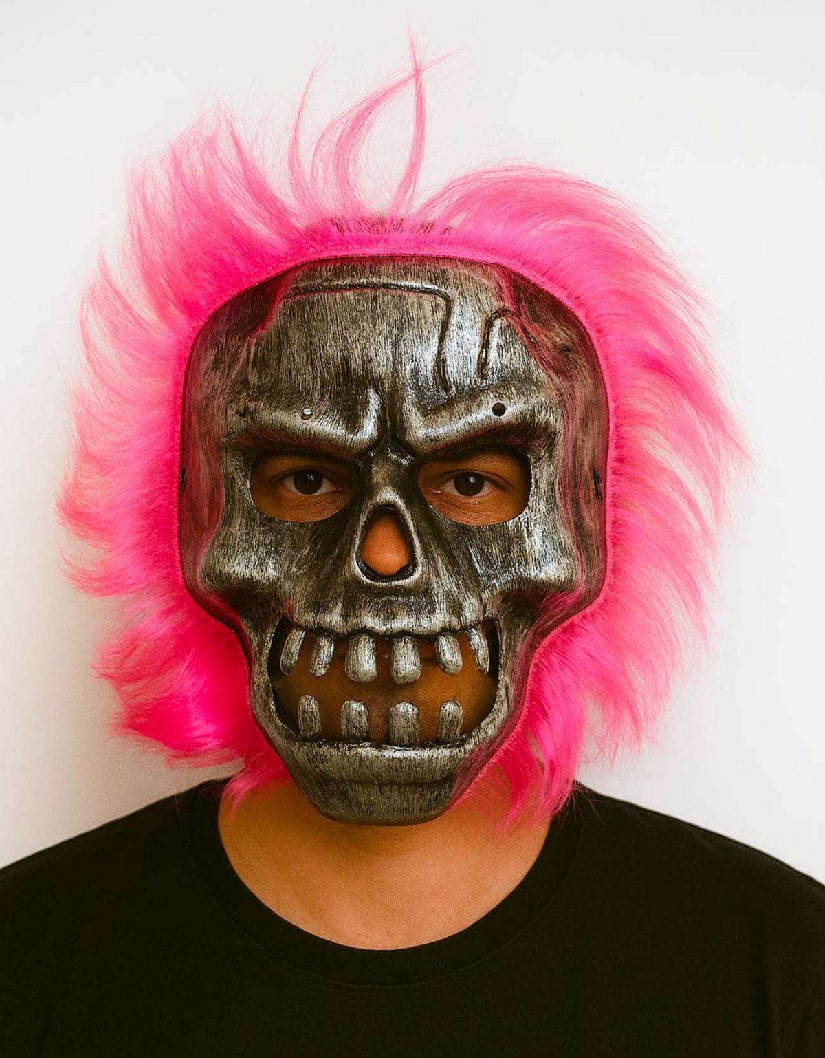 wild-skull-gumus-kafatasi-pembe-sacli-iskelet-maske-resim-5127 Wild Skull - Gümüş Kafatası Pembe Saçlı İskelet Maske - Görsel 1