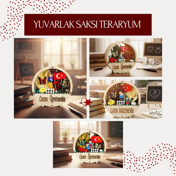 Yuvarlak Saksı Teraryum - Öğretmenler Günü Hediyesi